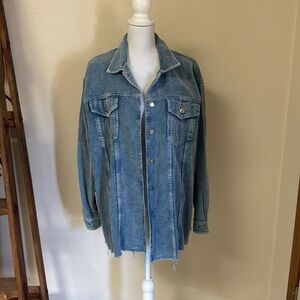 Corduroy Raw Hem Denim Shacket